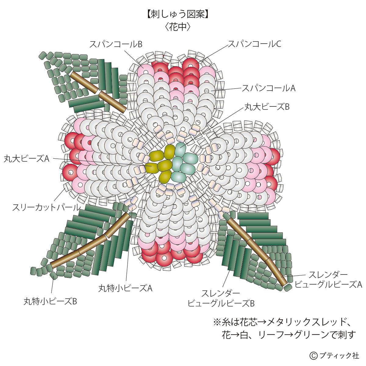 ビーズ刺しゅう ハナミズキのブローチ の作り方 ぬくもり