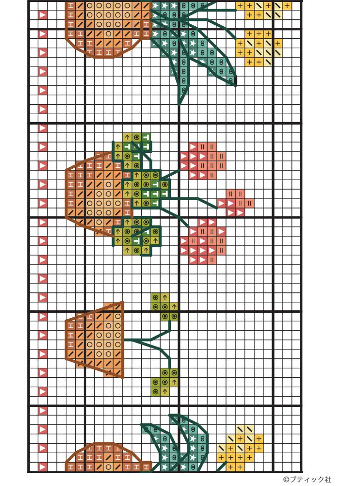 植木鉢に入ったお花のクロスステッチの図案 ぬくもり