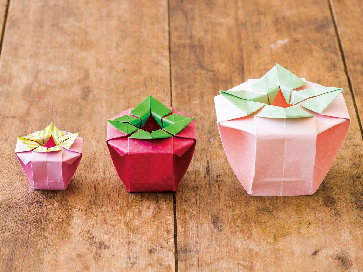 折り紙の箱の折り方 可愛い いちご型の箱 の作り方 ぬくもり