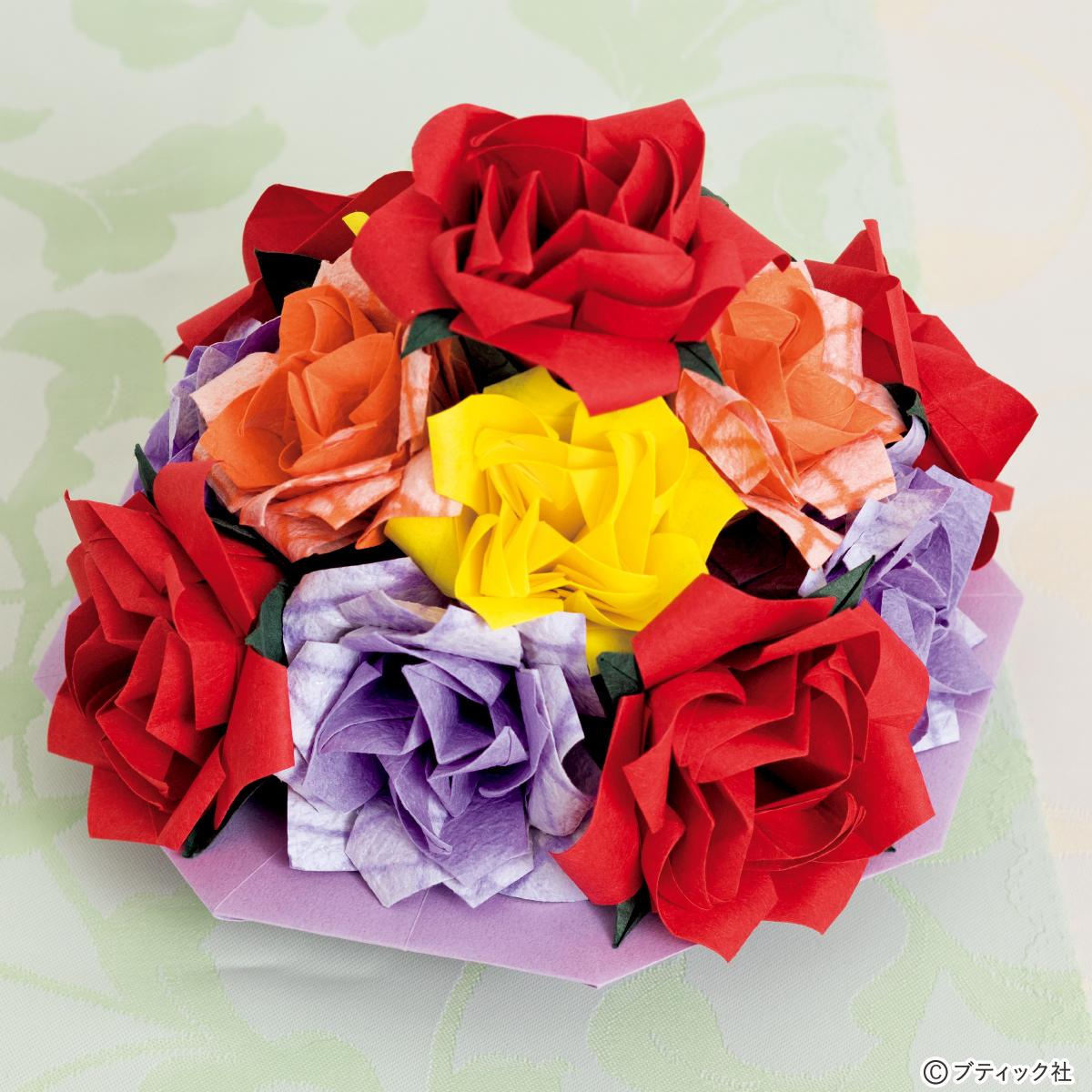 新品同様 折り紙 バラの花と葉 薔薇 紫 - その他