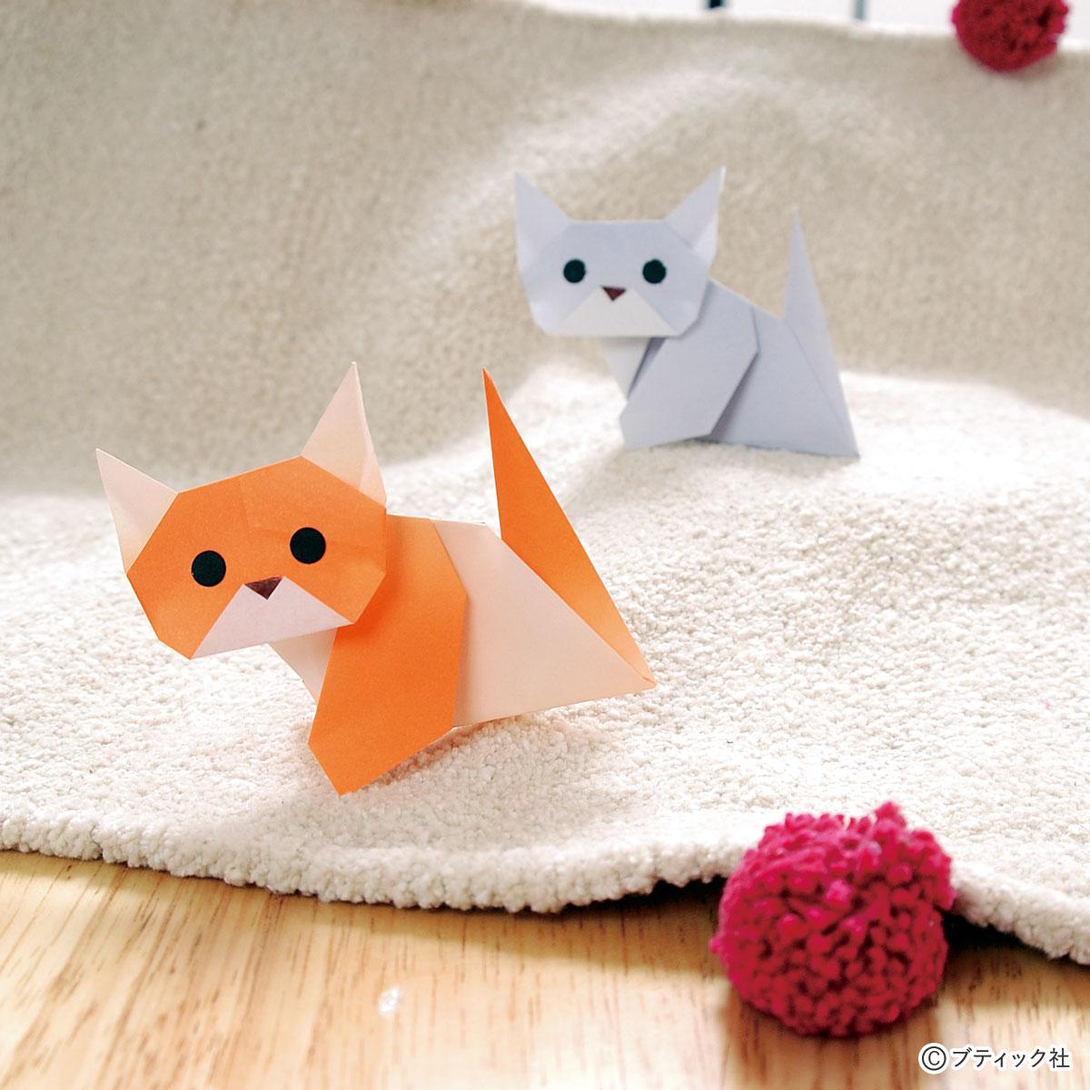 折り紙1枚で簡単！かわいい猫の折り方（立体）｜ぬくもり