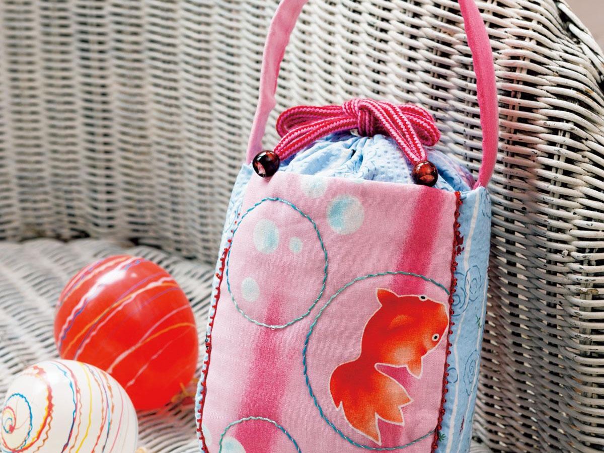 日本メーカー新品 法被 子ども用 中サイズ 100センチ 金魚の巾着つき