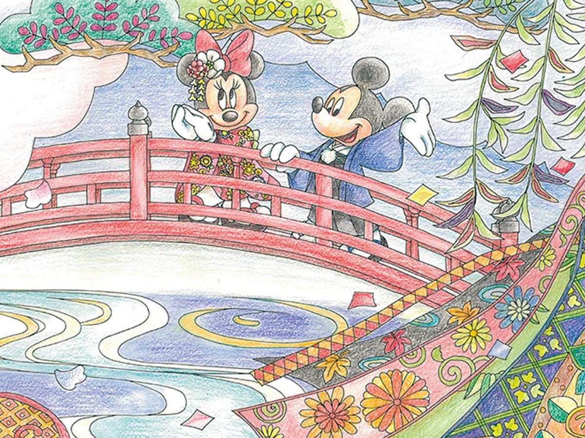 日本の旅 着物のミッキー ミニー の塗り絵 図案のダウンロードあり ぬくもり
