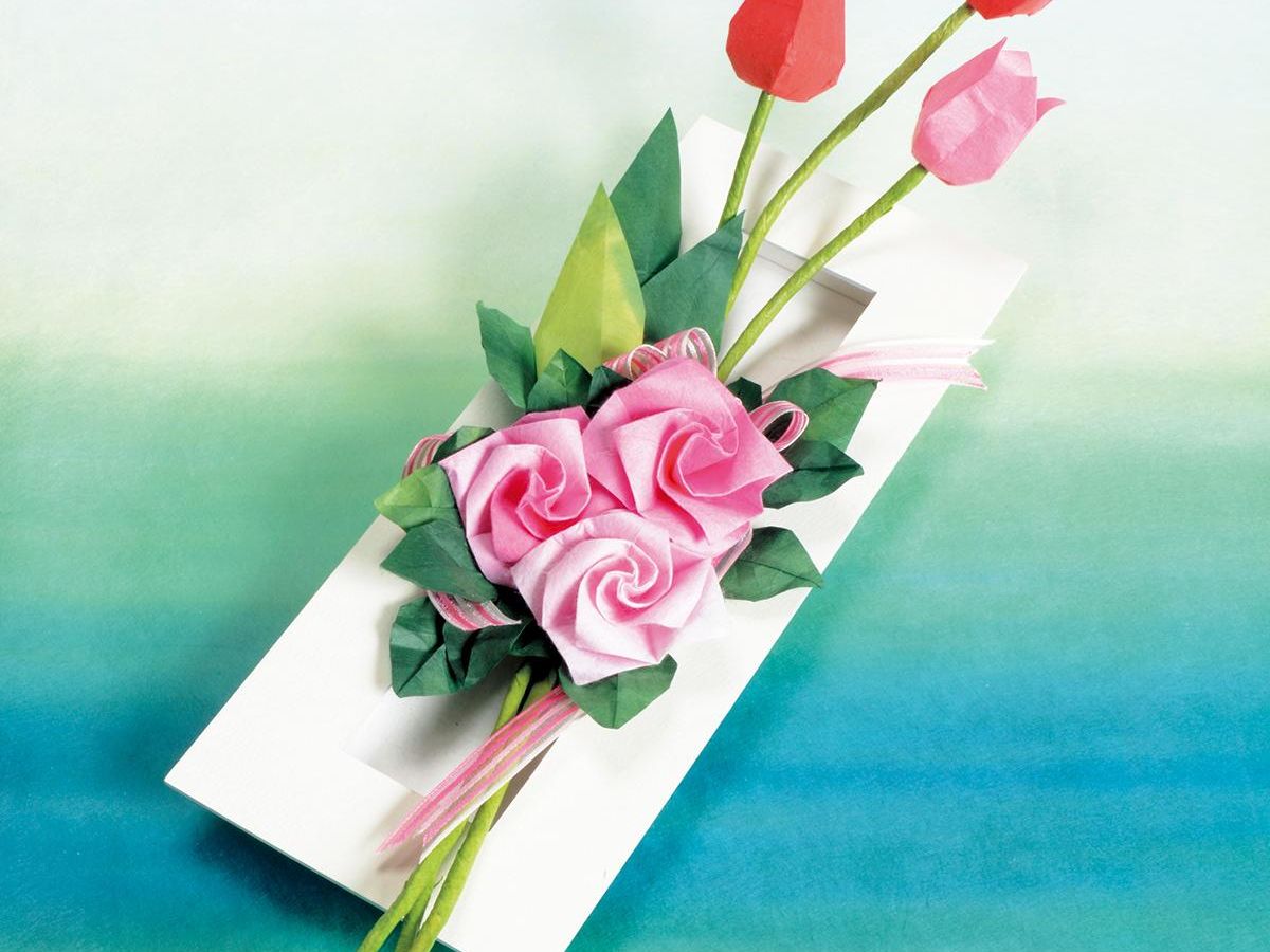 折り紙フラワーアレンジメント「バラとチューリップ」作り方(5ページ目