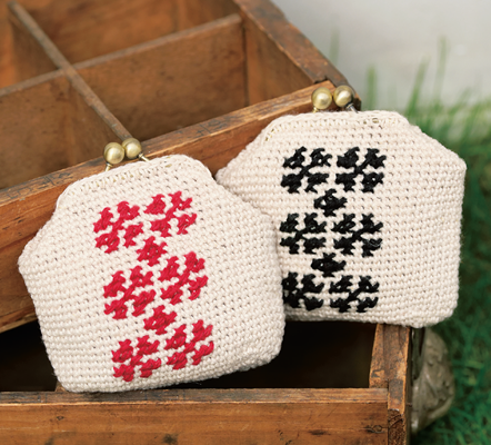 庭仕事のがま口ポーチ手刺繍ハンドメイド