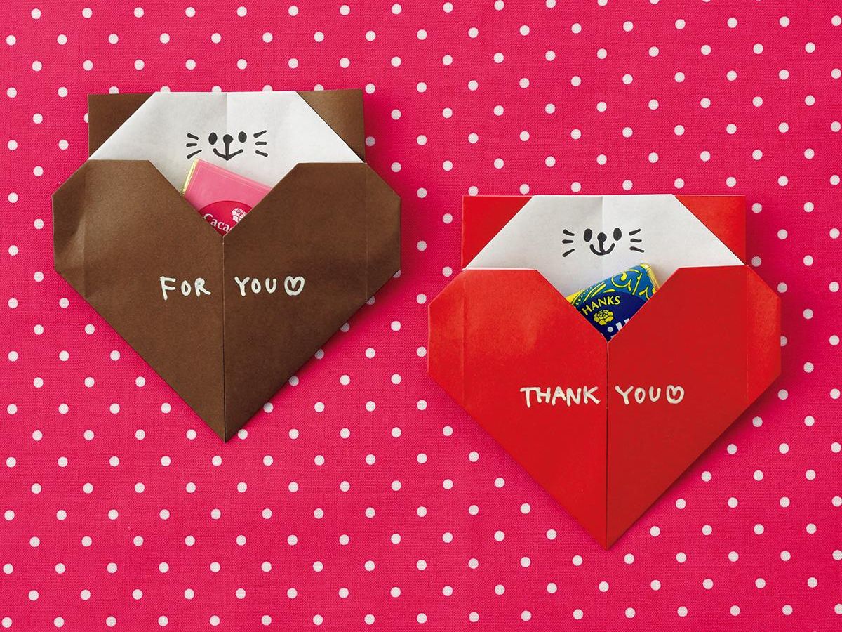 バレンタイン折り紙「ネコハートポケット」の作り方(2ページ目)｜ぬくもり