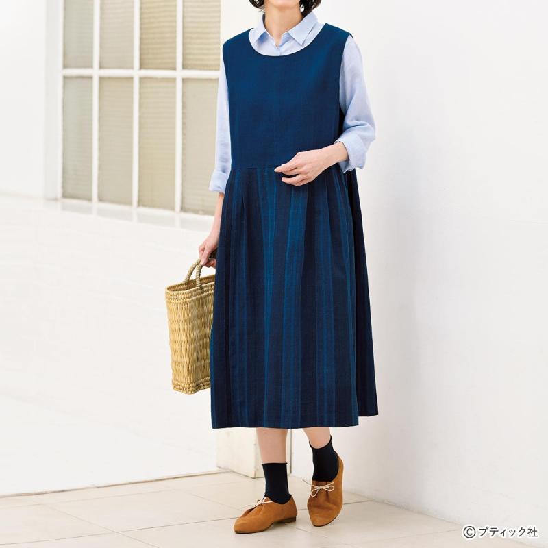 リメイク服「藍染め木綿の着物のジャンパースカート」作り方｜ぬくもり