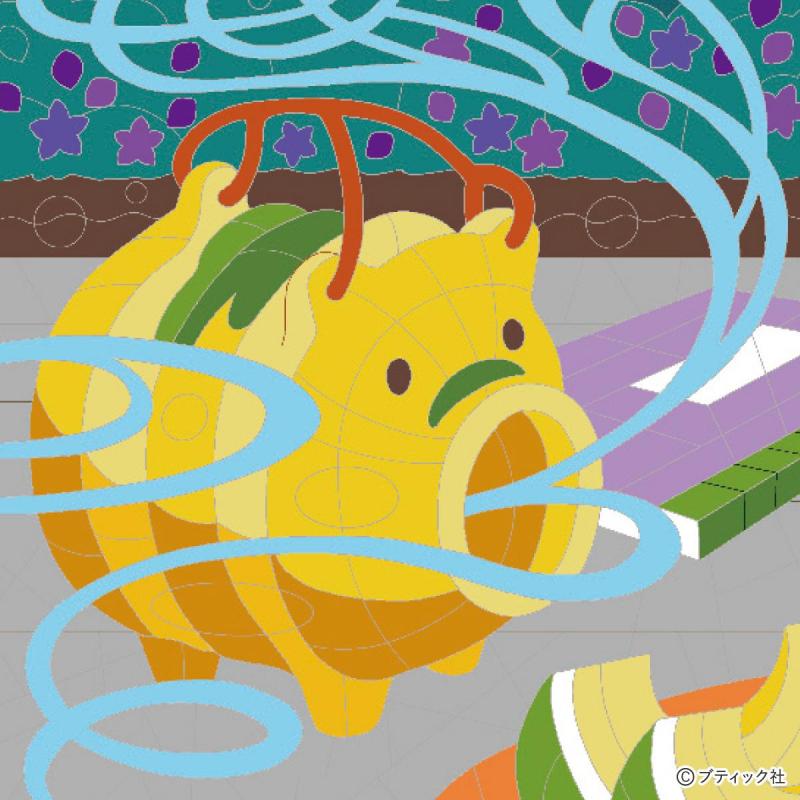 和のパズル塗り絵「豚の蚊やり」