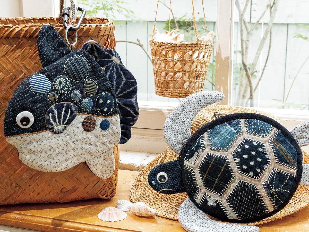 本藍染　パッチワーク猫ポーチ 本藍染 パッチワーク猫ポーチ 古布 #藍 #にゃんの針しごと #パッチ