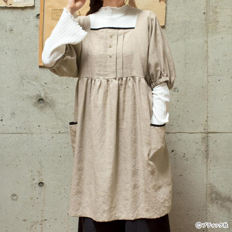 「スクエアネックのワンピース風かっぽう着」の作り方