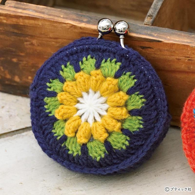 「花モチーフのがまぐち」の編み方