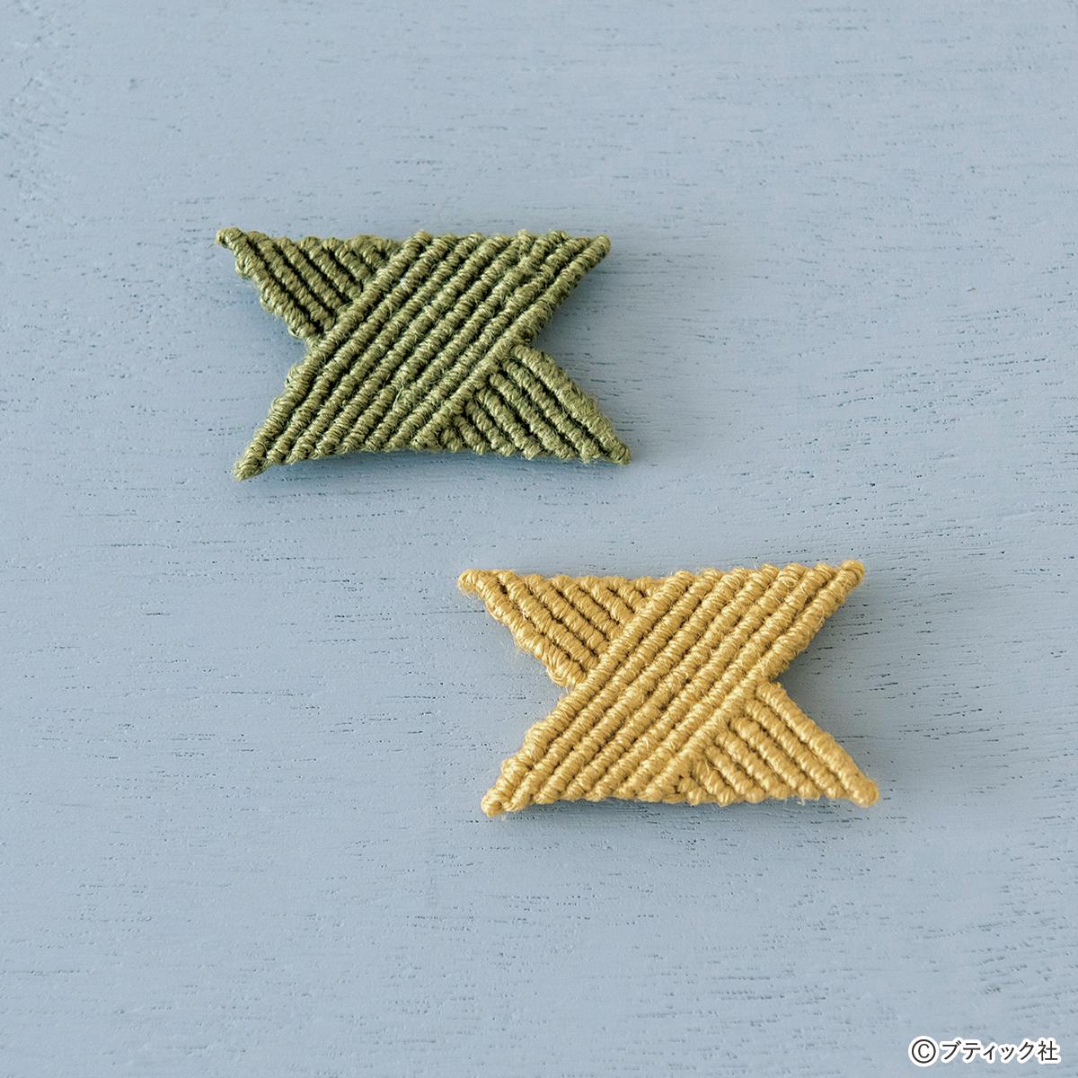 マクラメ編みで作る 幾何学モチーフのブローチ 作り方 ぬくもり マクラメ編みで作る 幾何学モチーフのブローチ 作り方 ぬくもり
