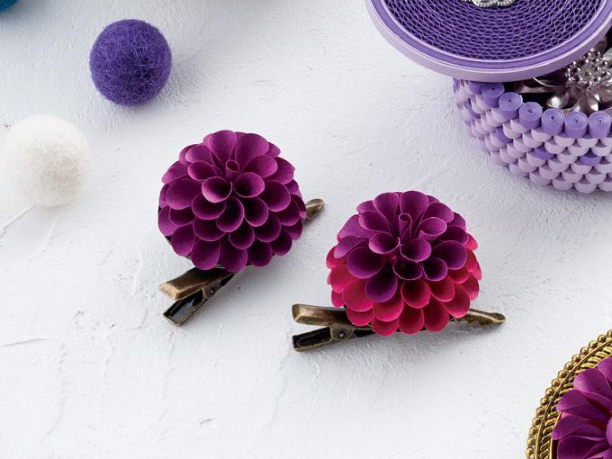 ペーパークイリングで作る 紫色の上品なダリアの花のブローチの作り方