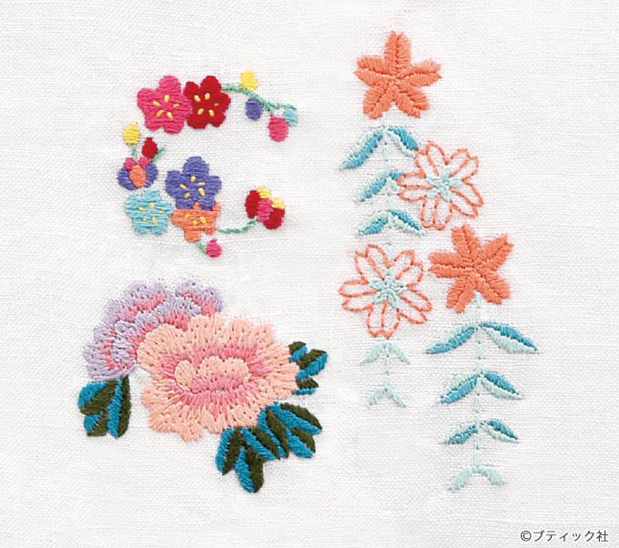 和風のお花模様の刺しゅうの図案（無料ダウンロードあり）｜ぬくもり